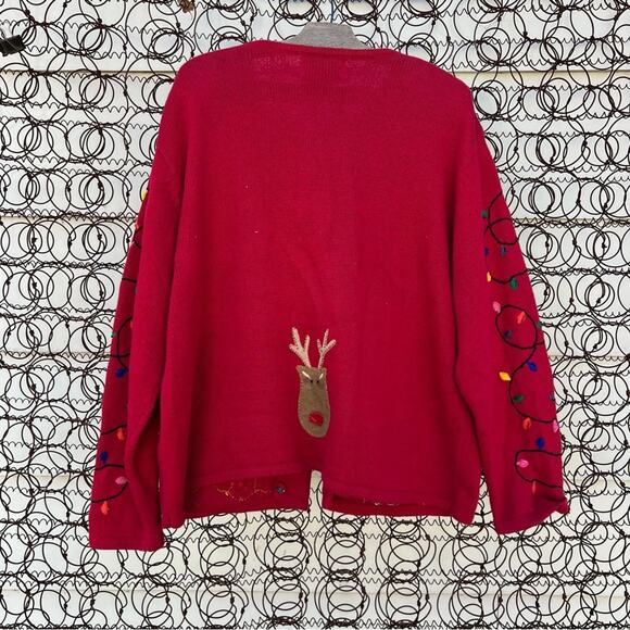 Vintage Heirloom Collectibles red Ugly Christmas cardigan sweater reindeer games - Picture 4 of 5